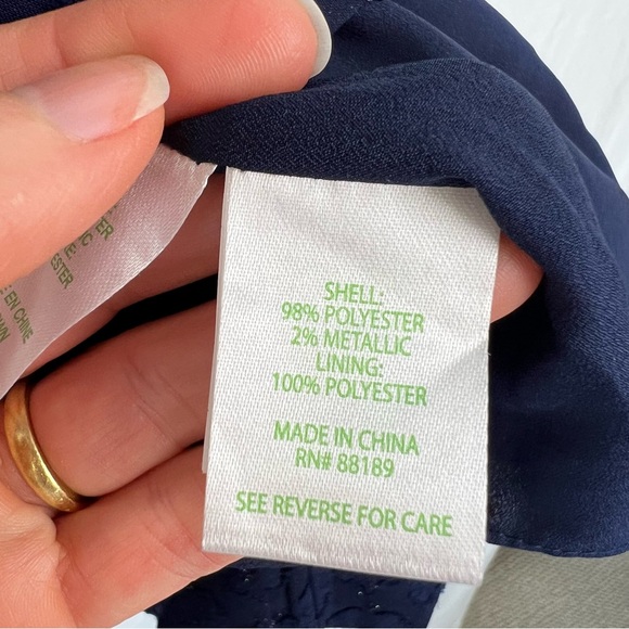 Lilly Pulitzer Kathie Dress Tanzanian Clip Navy Blue Size 12 Metallic Flutter - Picture 11 of 12